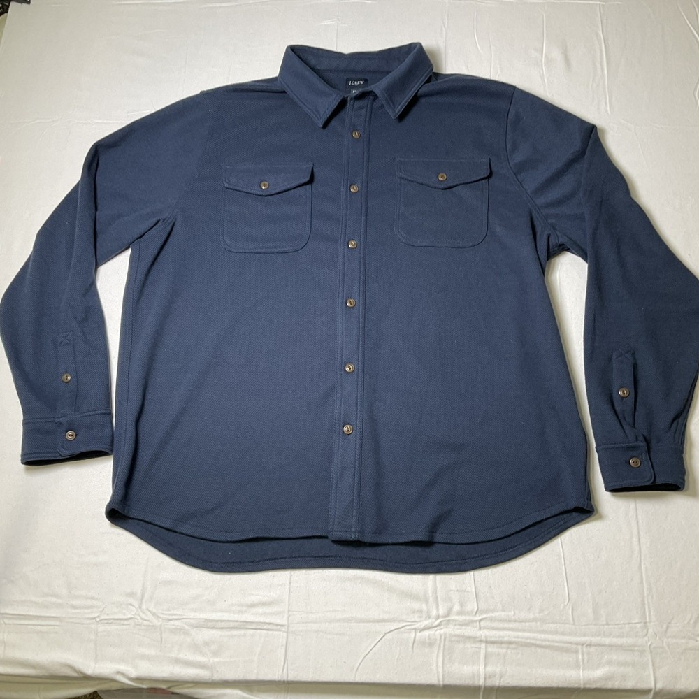 NEW J Crew Double Knit Work Shirt Button up Long Sleeve Mens Size XXL Navy 534